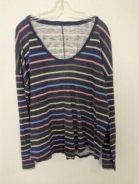 GAP Organically Grown Cotton Striped Scoop Neck Long Sleeve Top XL Tall Navy